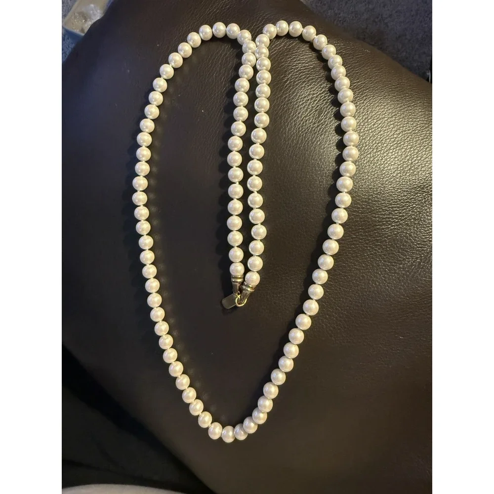 VTG Signed Kissaka Creamy Tone Faux Pearl Hand Knotted Necklace 35